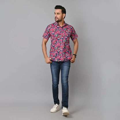 Maroon Bird Printed Half Sleeves Shirt