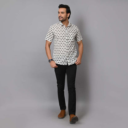 Elephant Printed Cotton Half Sleeves Shirt