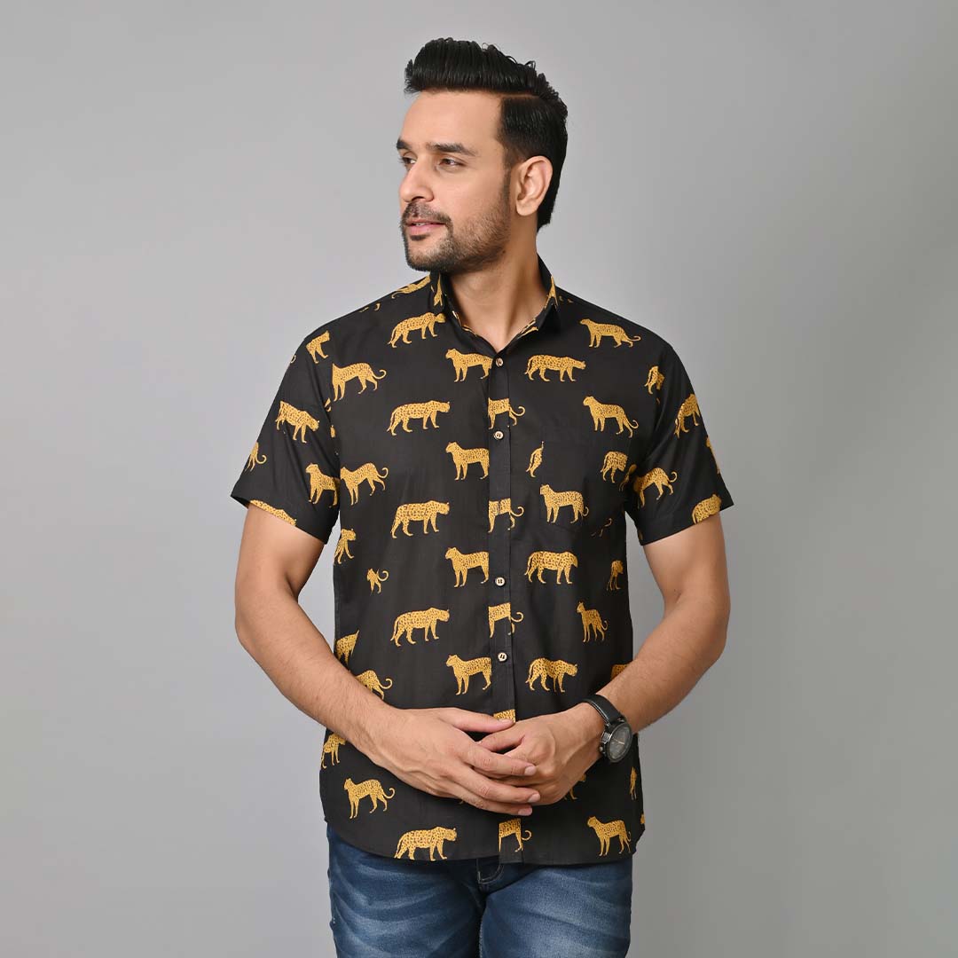 Black Chetah Printed Half Sleeves Shirt