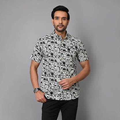 Face Printed Cotton Half Sleeves Shirt