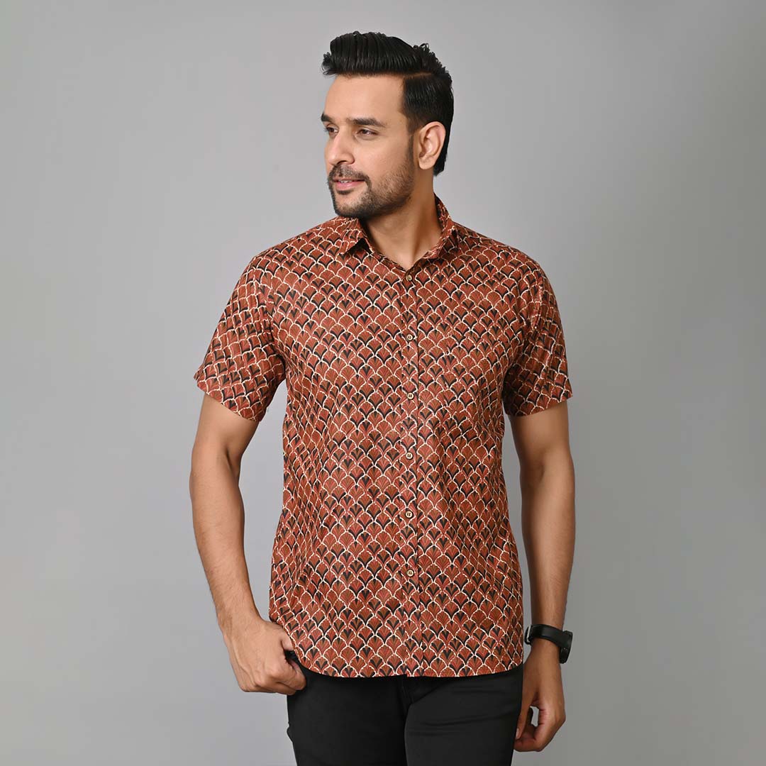 Golden Petals Printed Half Sleeves Shirt