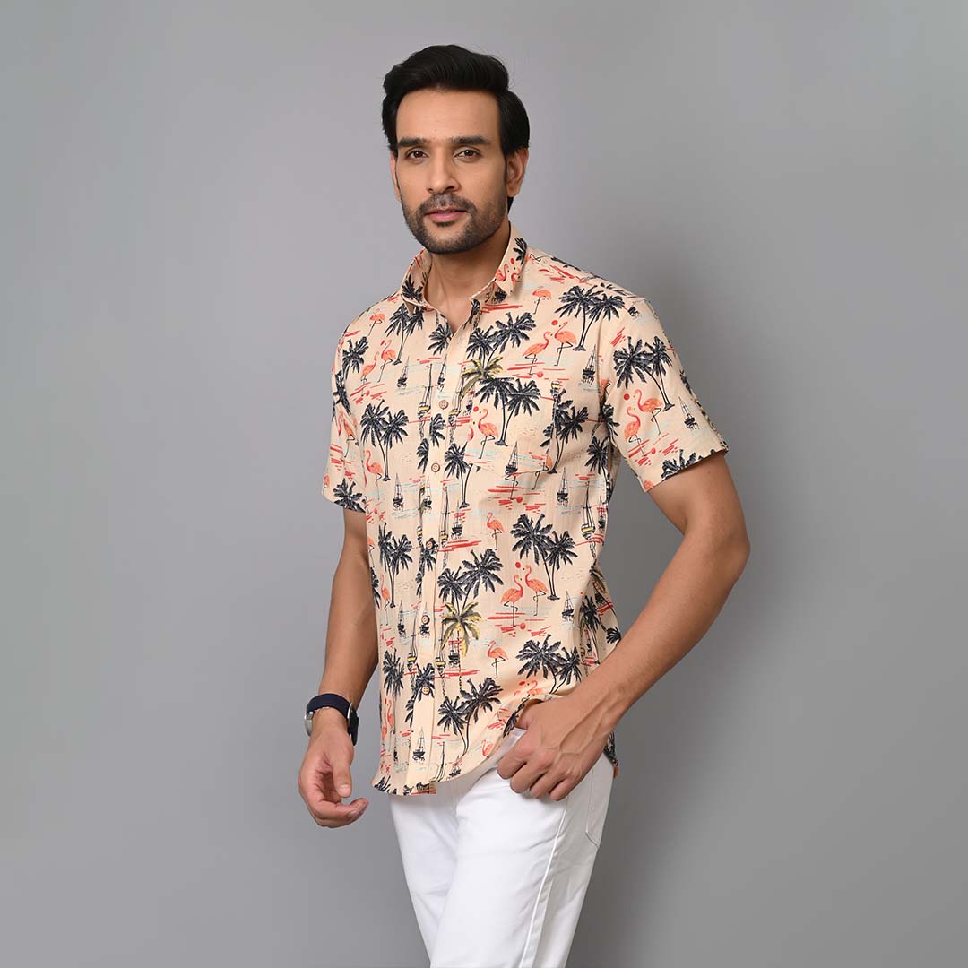 Jungle Flamingo Printed Half Sleeves Shirt