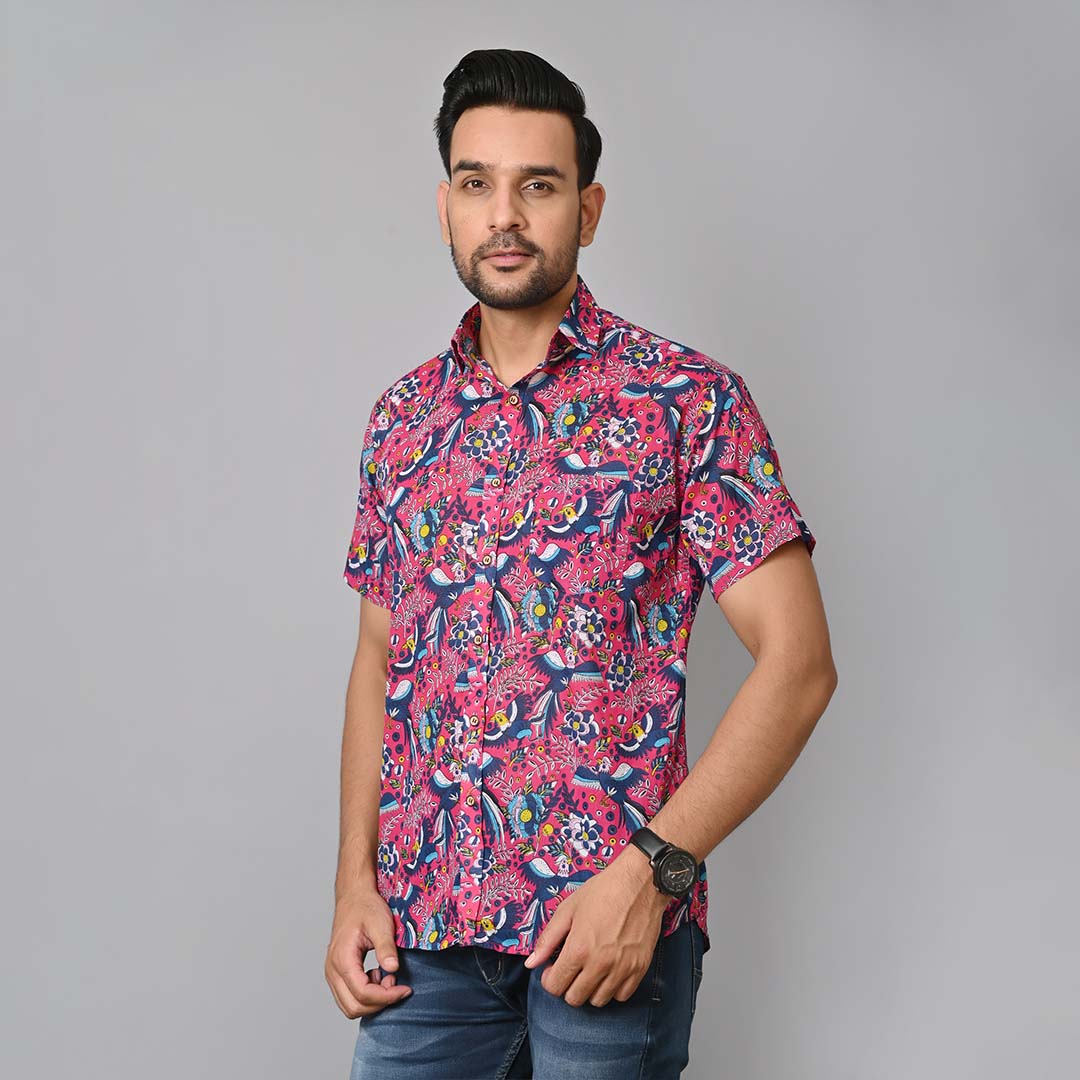 Maroon Bird Printed Half Sleeves Shirt