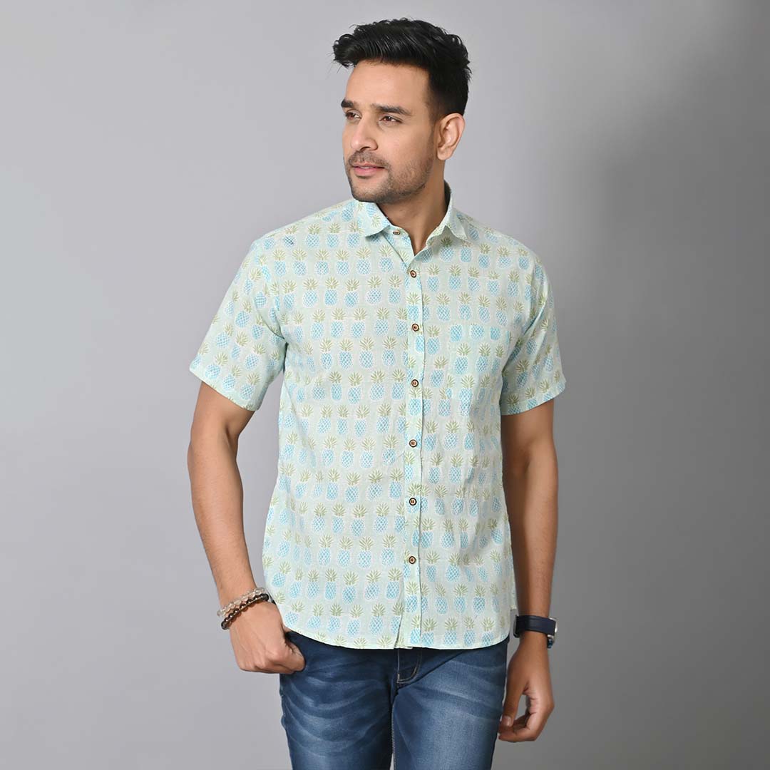 Pine Apple Block Printed Half Sleeves Shirt