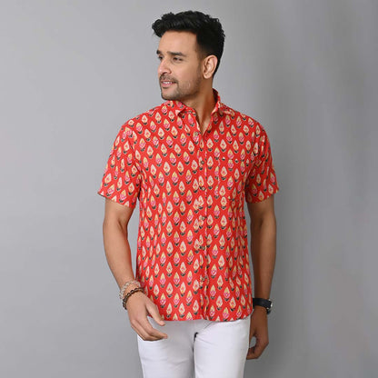 Red Petals Printed Half Sleeves Shirt