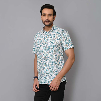 Blue Paisley Cotton Half Sleeves Shirt