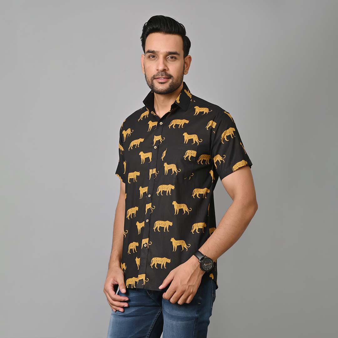 Black Chetah Printed Half Sleeves Shirt