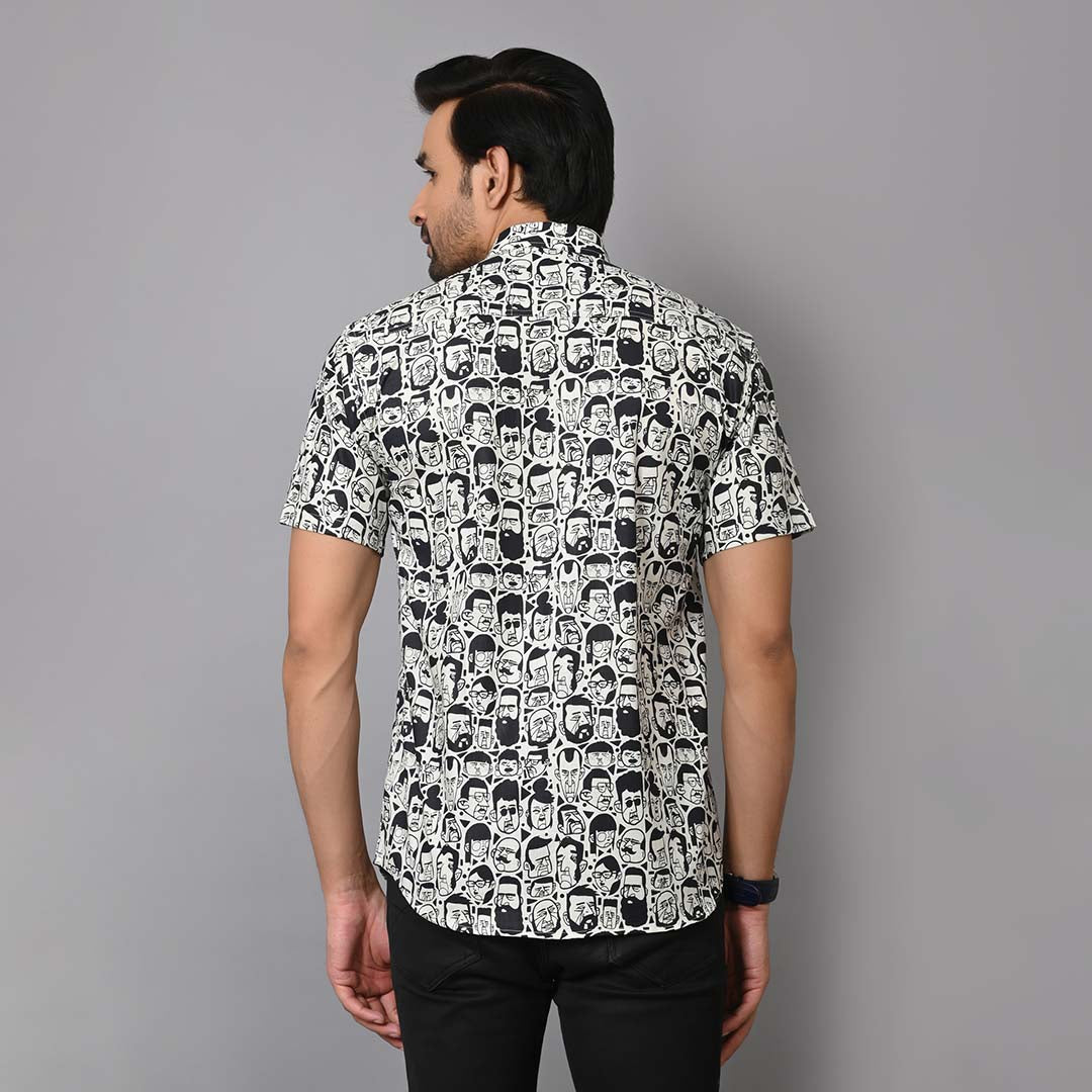 Face Printed Cotton Half Sleeves Shirt