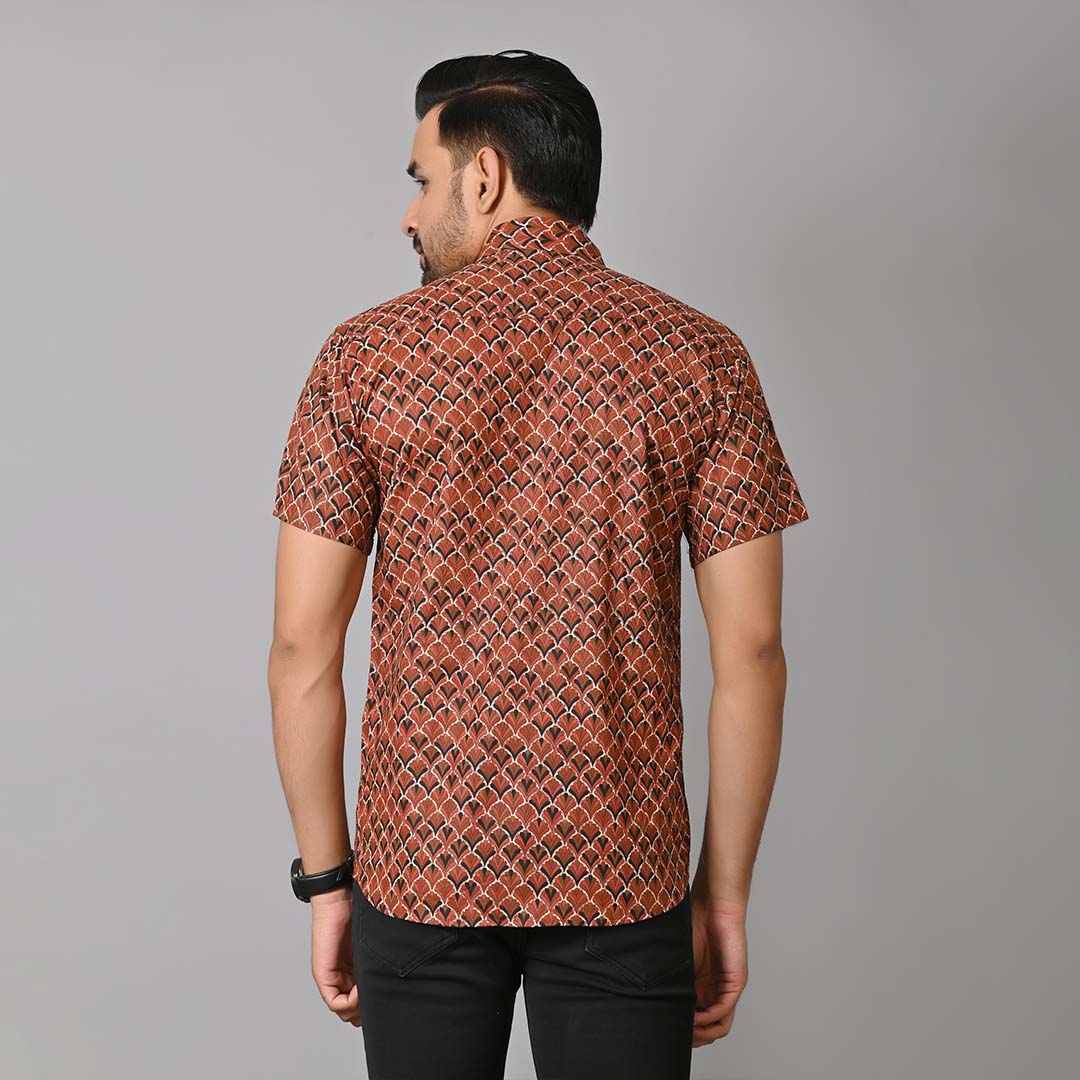 Golden Petals Printed Half Sleeves Shirt