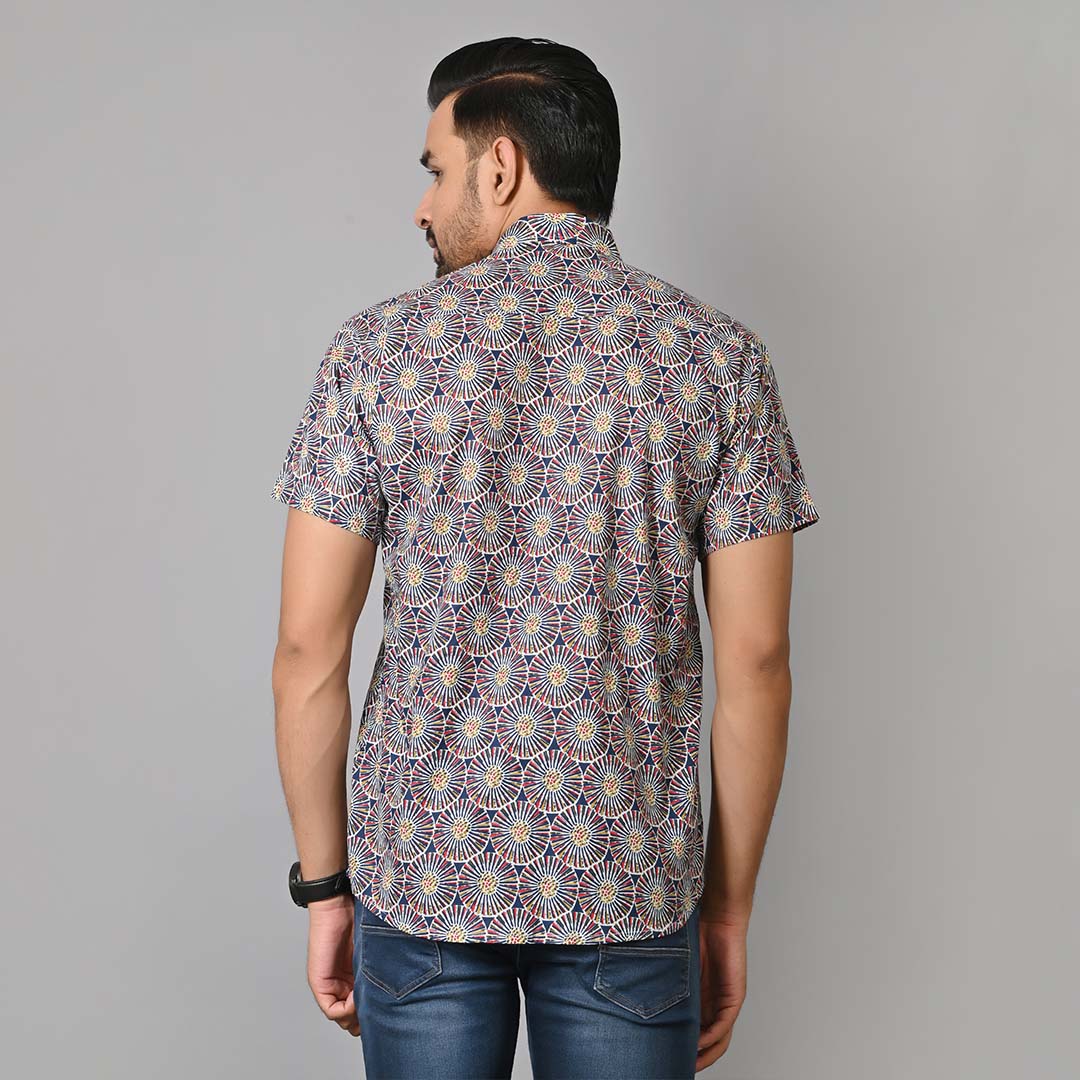 Grey Mandala Printed Half Sleeves Shirt