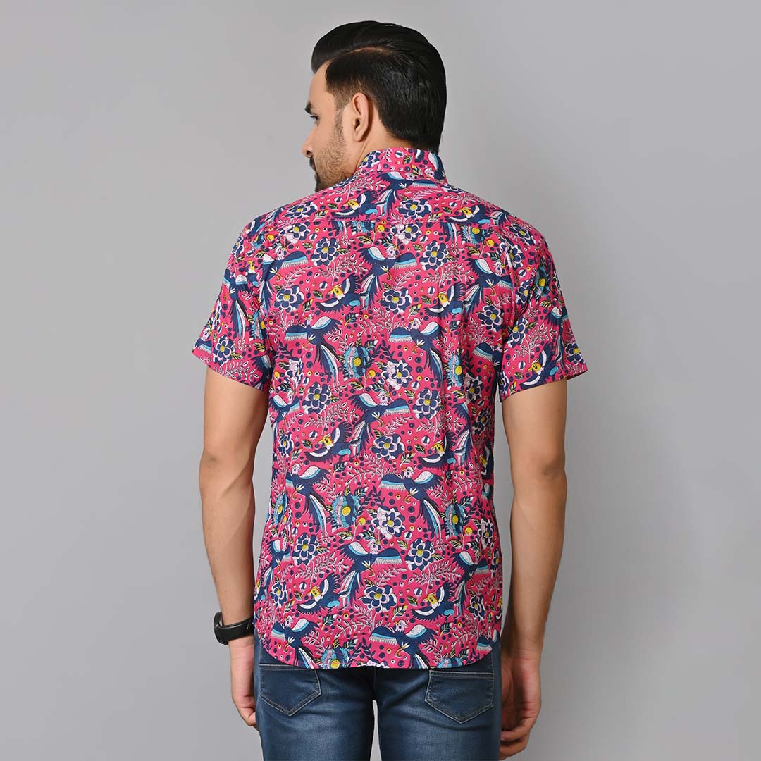 Maroon Bird Printed Half Sleeves Shirt