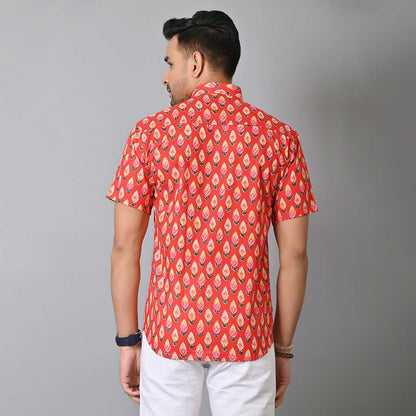 Red Petals Printed Half Sleeves Shirt