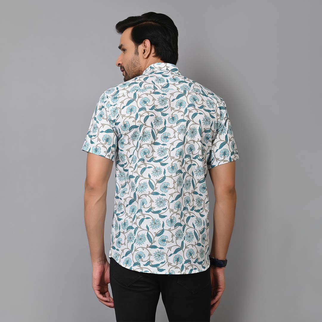 Blue Paisley Cotton Half Sleeves Shirt