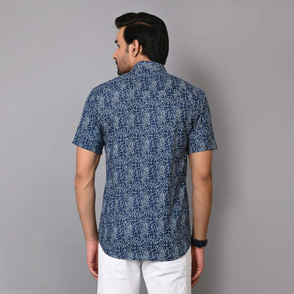 Blue Paisley Printed Half Sleeves Shirt