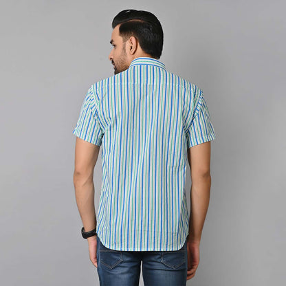 Blue Stripes Printed Half Sleeves Shirt