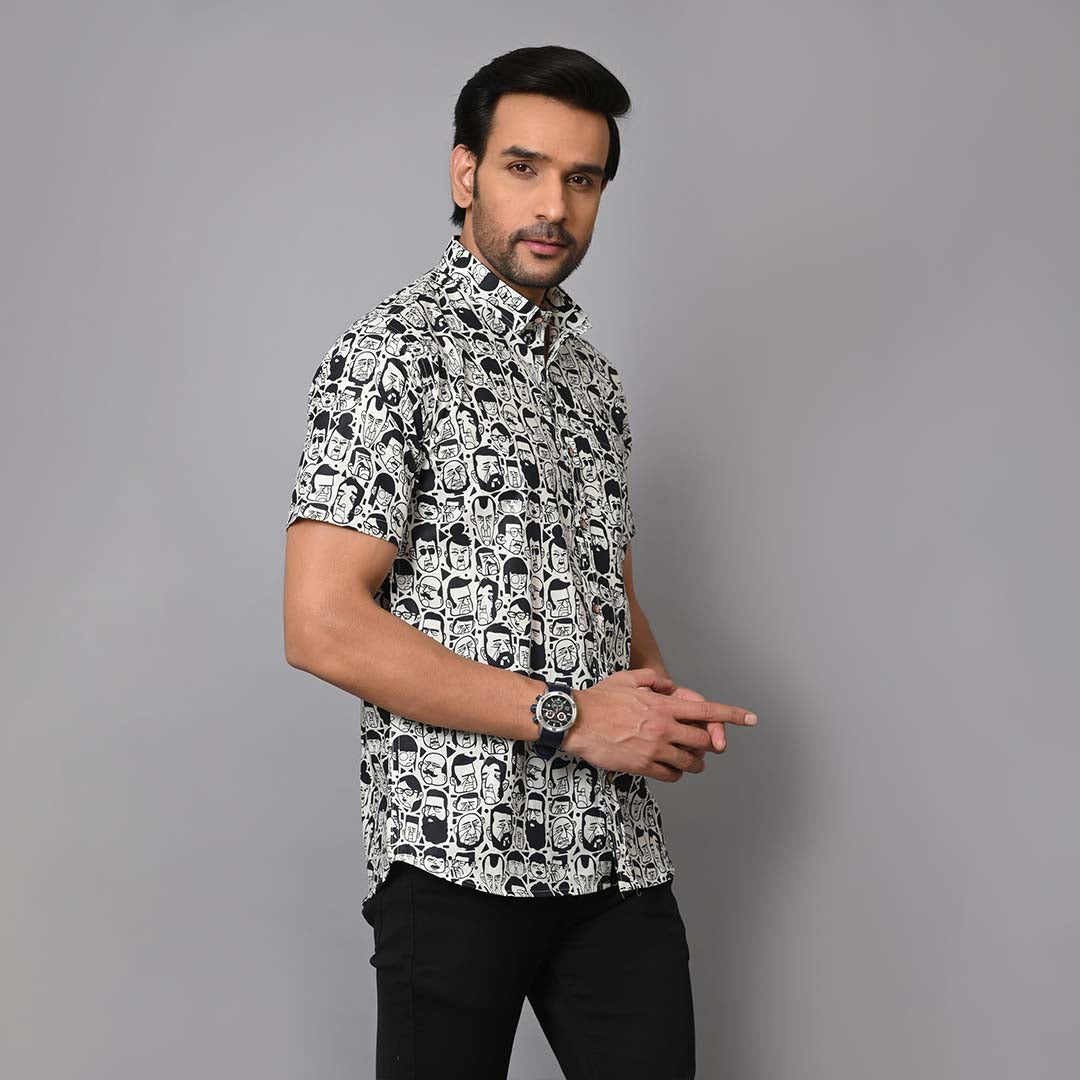 Face Printed Cotton Half Sleeves Shirt