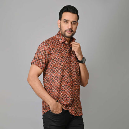 Golden Petals Printed Half Sleeves Shirt