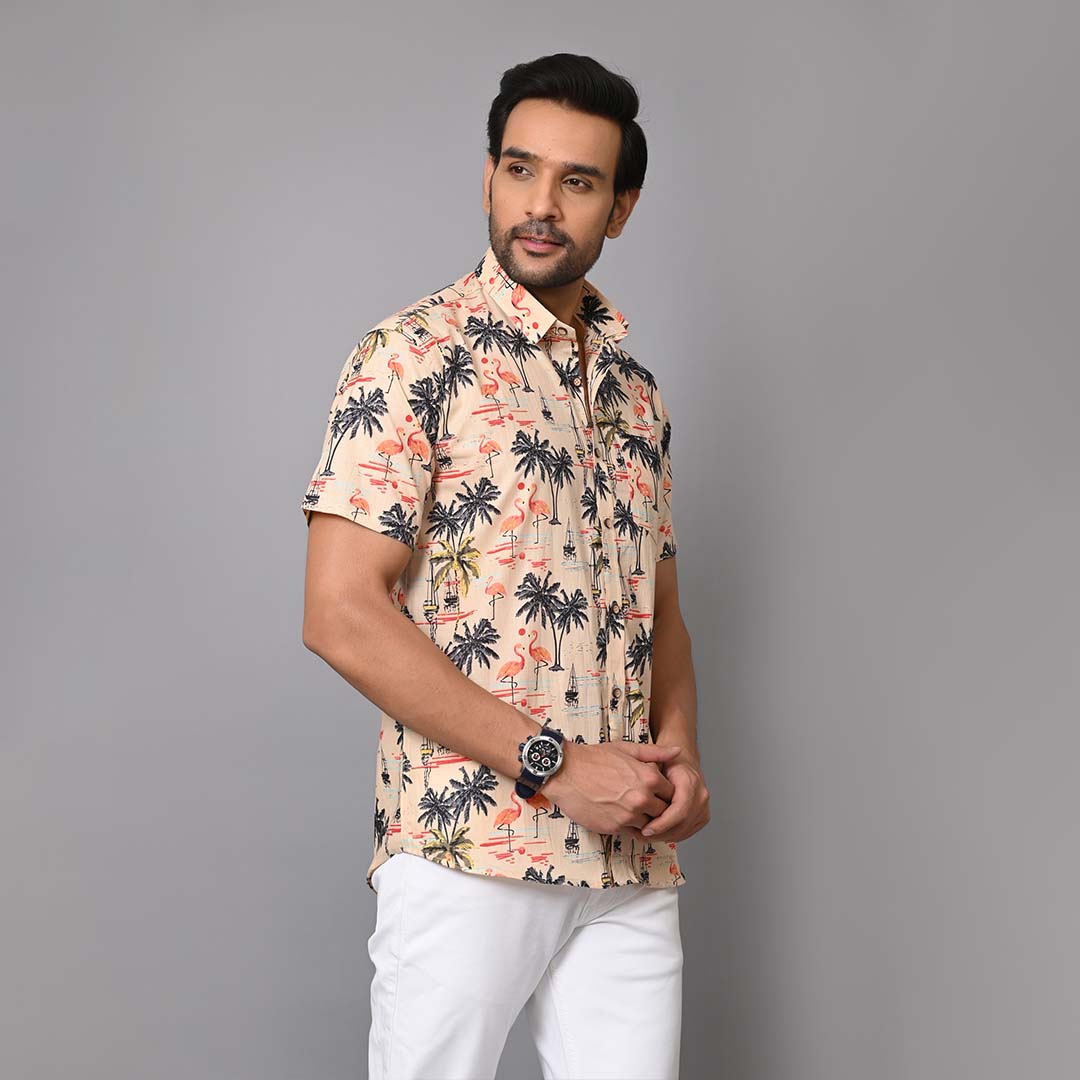 Jungle Flamingo Printed Half Sleeves Shirt