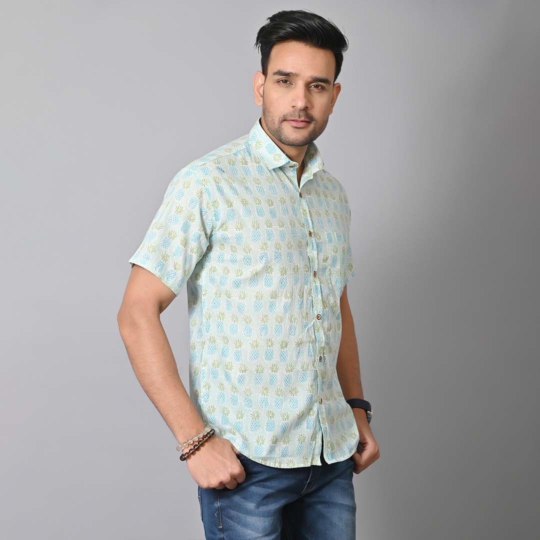 Pine Apple Block Printed Half Sleeves Shirt