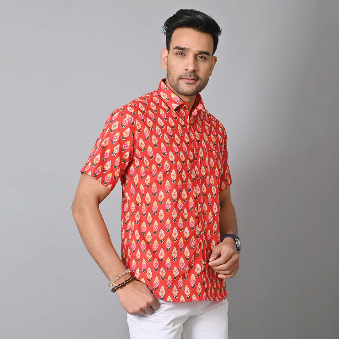 Red Petals Printed Half Sleeves Shirt