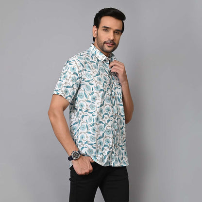 Blue Paisley Cotton Half Sleeves Shirt